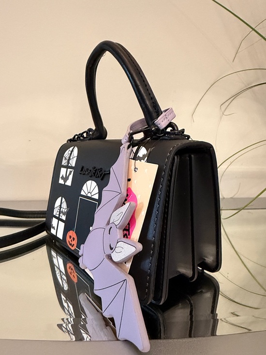 π BETSEY JOHNSON Haunted House Crossbody Bag with Bat Charm Black NWT - Picture 7 of 17